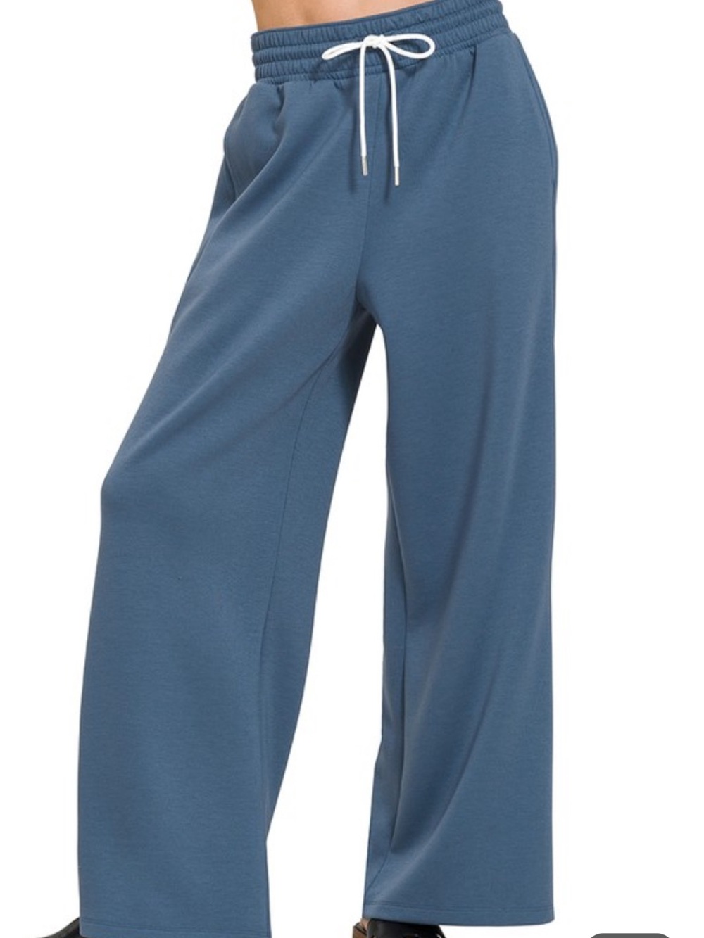 Zenana Outfitters Wide Leg Drawstring Track Pants in Slate Blue